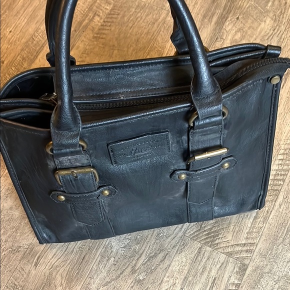 Black Leather Handbag  Brass - Picture 1 of 6